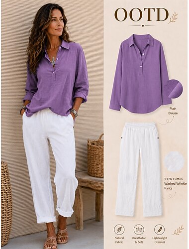  Dames zomerbroek van 100% katoen, chino, vakantie, streetwear, basic, lange broek, middelhoge taille, effen, zakken, comfortabel, lichtgewicht, ademend, niet-elastisch, dagelijks gebruik, outdoor, vakantie, blauw, kaki, wit, groen, zomer