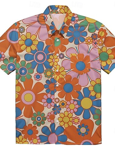  Retrò Vintage Anni '70 Camicia Camicia Aloha Hippie Disco Floreale A righe Costume Per uomo Mascherata Vacanza Feste Parata dell'Orgoglio Adulti Camicia