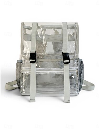  Mochila transparente resistente, aprovada para uso em estádios - mochila escolar transparente em PVC com fivelas duplas. &Bolsos de tela para estudantes, trabalho e viagens.