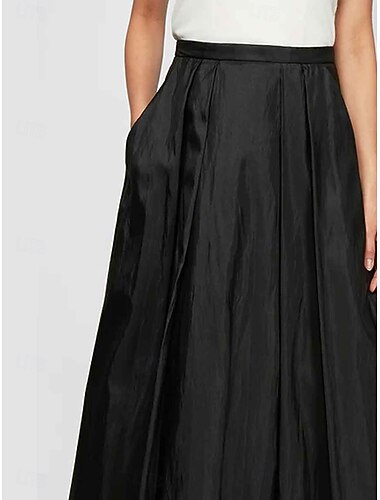  gonne da donna in taffetà eleganti maxi a vita media con tasche e elastico in vita, elasticizzate per feste, serate, cocktail party, nere, primavera