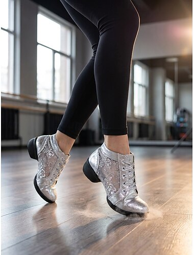  Metallic-goldene, florale Mesh-Tanzschuhe mit hohem Schaft – glänzende Schnürschuhe mit rutschfester, geteilter Sohle, bequeme Trainingsschuhe für Square Dance und Tanzkurse. &Ballsaalpraxis