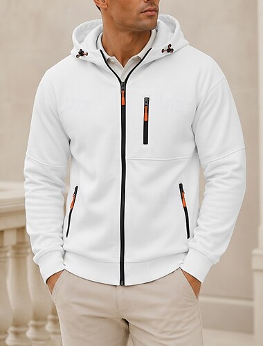  Herren-Sweatshirt mit Kapuze, taktischer Hoodie aus gebürstetem Fleece, weiß