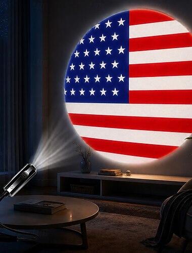  Projecteur lumineux drapeau américain, lampe projecteur USB patriotique pour le 250e anniversaire de la Coupe du monde de football 2026, décoration lumineuse d'intérieur pour la fête de l'indépendance