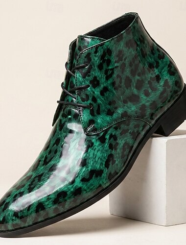  Scarpe eleganti da uomo in pelle verniciata con stampa leopardata, scarpe Oxford di alta moda per uomo, ideali per feste, serate fuori e spettacoli teatrali.