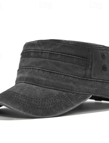  Gorra unisex retro de parte superior plana ajustable con cierre a presión - Talla única, ajuste universal, protección solar, gorra militar para exteriores para uso diario, summerwins