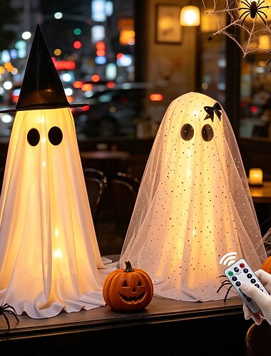  Halloween-Dekoration 2026: LED-beleuchtetes Geisterpaar für drinnen, batteriebetriebene Geisterlampe mit Fernbedienung, gruselige Geisterlaterne als Tischdekoration für Schlafzimmer, Wohnzimmer,