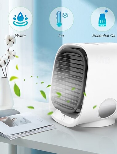  Ventilador de aire acondicionado portátil, mini enfriador de aire evaporativo con nebulizador 3 en 1. &Aromaterapia, enfriador de aire personal de escritorio para oficina o dormitorio, ventilador