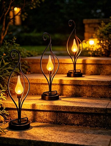  Solcelledrevne flammelys utendørs, metallflamrende lommelykter vanntette, solcelledrevne LED-flammehagelys for terrasse, hage, gangsti, trapper, plen, balkong, halloween, julefestdekorasjoner