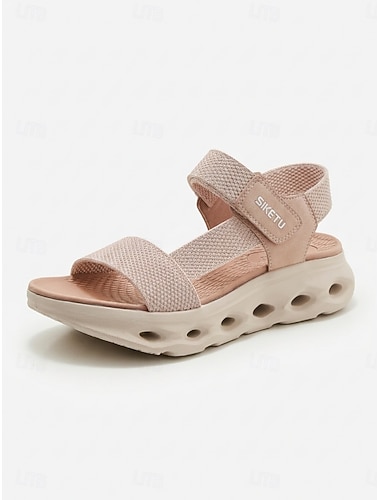  Damsandaler med mandelfoder och stöd för hålfoten – lätta sandaler med magiskt tejp och vadderad, stötdämpande sula, sommarsandaler för resor, sommarpromenader och komfort hela dagen