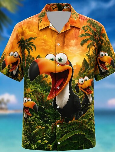  Homme Perroquet Cocotier Plantes Tropicales Chemise hawaïenne Chemises tropicales Chemise Aloha Manche Courte Hawaïen Quotidien Vacances à la Plage Été Printemps Col Rabattu Impression 3D Chemises