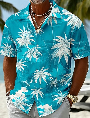  Per uomo Palma di Cocco Piante Tropicali Camicia hawaiana estiva Camicie tropicali Camicia Aloha Manica Corta Hawaiano Quotidiano Vacanza al Mare Estate Primavera Collo ripiegato Stampa 3D Camicie