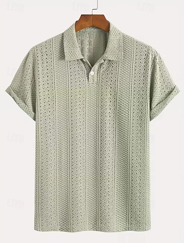  Per uomo Camicia Camicia popover Camicia casual Camicia Jacquard Verde chiaro Arancione Manica Corta Semplice Colletto a Camicia Casuale Quotidiano Jacquard Abbigliamento Elegante Moda Casual