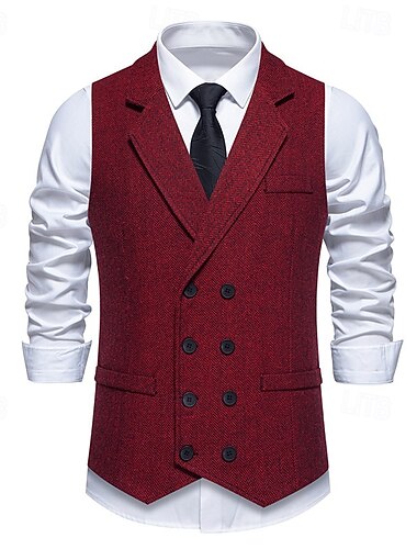  Roaring jaren '20 Jaren 1920 Retro vintage Vest The Great Gatsby Dubbele rij knopen Visgraattweed Gekerfde revers Kostuum Voor heren Opwekking Bruiloft Casual / Dagelijks Volwassenen vest