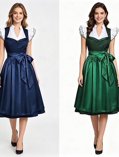  Oktoberfest Robe Dirndl Ensemble Dirndl Blouse Dirndl Longueur midi Tablier aspect satiné Femme de ménage Allemand Alpin Patrimoine Prairies Femmes Carnaval Fête de la Bière Tissu de style