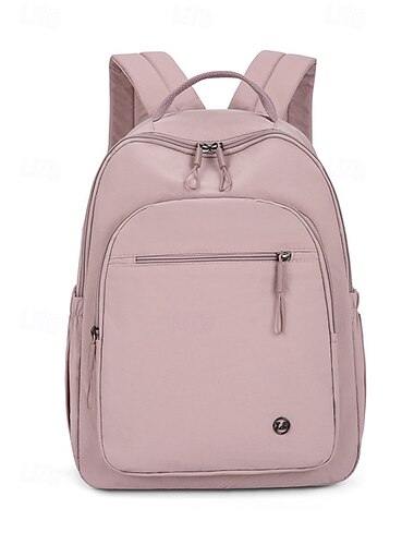  Mochila feminina impermeável de poliéster com vários bolsos, grande capacidade para laptop e alças ergonômicas, ideal para escola, faculdade, viagens, deslocamento diário, nas cores rosa, bege e