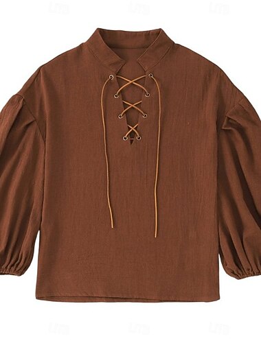  Retro vintage Middeleeuws Renaissance Hemd Lange Mouwen Piraat Viking Boers Veters Opstaand Kostuum Jongens Viking Halloween Carnaval Renaissance beurs LARP Kind  Hemd