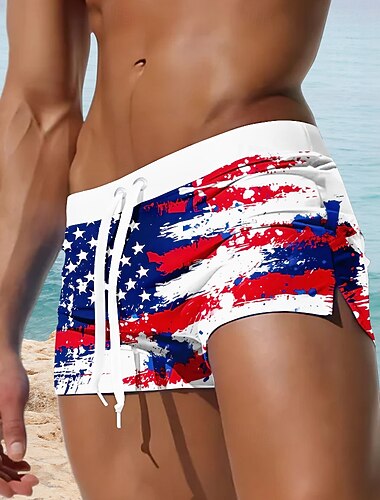  Heren 250e Jubileum Patriottische Amerikaanse Vlag Zwembroek Met Koord Zomer Strandkleding