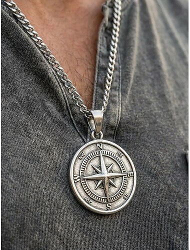  Viking kompas hanger ketting voor heren, roestvrijstalen schakelketting, vintage nautisch talisman sieraad cadeau, goud zilver zwart