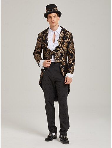  Sett Retro / vintage Punk og gotisk Kostymer i middelalderstil Bukser Hatter tailcoat med tilbehør Kjegle Erme Prins Knekt Herre Outlander Adelsmann Broderi Med rysjer Helfarge Kostyme Herre fantasi