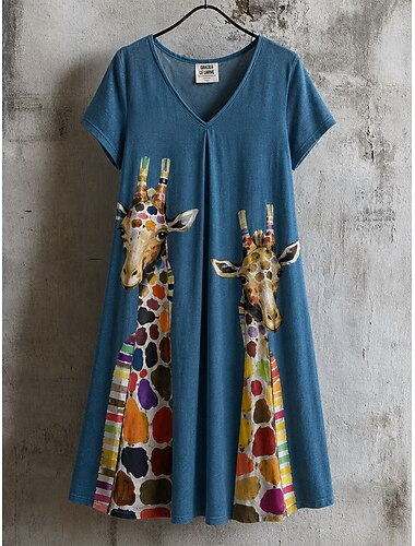  Damen Knielanges Kleid Shiftkleid T-Shirt-Kleid Sommerkleid Elegant Bohemien Urlaub Strand Party Ferien Lässiger Schnitt Grafik Stern Tropisch Kurzarm V Ausschnitt Blau Weiß Gelb Grün Sommer Frühling