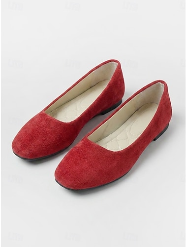  Ballerine classiche rosse da donna: scarpe slip-on in morbida finta pelle scamosciata con soletta imbottita, suola leggera e flessibile per un comfort che dura tutto il giorno, ideali per ufficio,