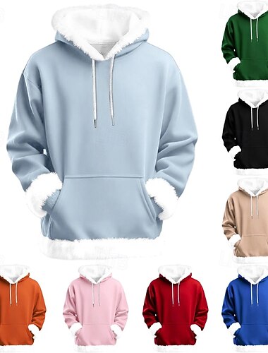  Homens Moletom Full Zip Hoodie Moletom de lã Moletom com capuz forrado de lã Adamascado Preto Rosa Vermelho Azul Real Com Capuz Tecido Patchwork bolso canguru Desportos e Ar livre Casual Diário Roupa