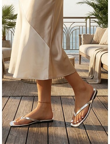  Mujer Vacaciones Isla y crucero Tacón Plano Dedo cuadrada Vacaciones Cuero Sintético Mocasín Plata Negro Blanco