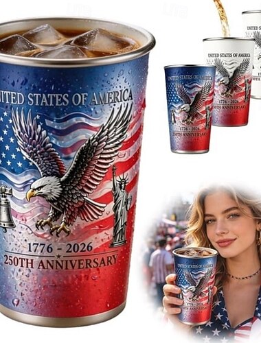  Färgväxlande muggar för amerikanska 250-årsjubileum, patriotisk rostfri mugg 473 ml, kallaktiverad röd vit blå kaffemugg, dricksmugg för kalla drycker