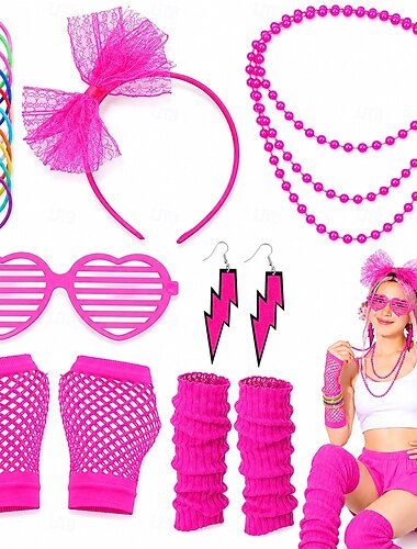  Conjunto Retro Vintage Discoteca Anos 80 Conjunto de acessórios com acessórios Discoteca Fantasia Mulheres Dia Das Bruxas Carnaval Festival de Música Festa Temática Retro Adulto Mais Acessórios