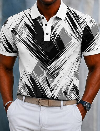  Per uomo Geometrico Polo Manica Corta Magliette polo Camicie con Colletto Business Casual Athleisure Stampa 3D Bottoni Tessuto retato traspirante Estate Primavera Blu Nero Verde