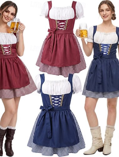  Oktoberfest Robe Dirndl Ensemble Dirndl Mini longueur Femme de ménage Bavarois Alpin Prairies Femmes Carnaval Fête de la Bière Tissu de style traditionnel