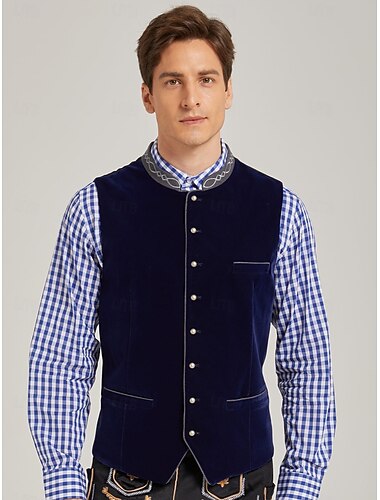  Oktoberfest Chaleco tradicional Chaleco tradicional bávaro Bordado Terciopelo Escote Chino Collar mandarín Alemán alpino Herencia prados Hombre Carnaval Festival de Cerveza Paño de estilo tradicional