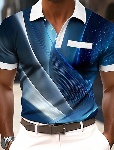  Hombre Geométrico Línea Camisetas polo Manga Corta Camisas de polo Camisas con cuello Informal de negocios Exterior Ropa Deportiva Ropa Cotidiana Impresión 3D Botones Malla Transpirable Verano