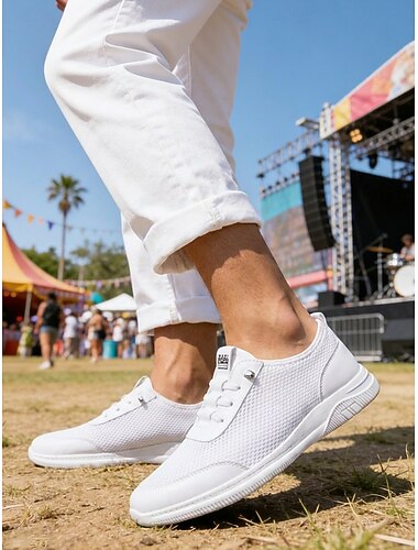  Vita låga sneakers för herrmusikfestivaler, snörskor för vardagsbruk, lätta komfortskor för konserter, streetwear, vardagskläder