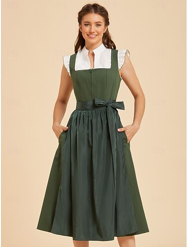  Oktoberfest Kjoler Dirndl Trachtenkleader Midi-lengde Balconette-utringning Hushjelp bayerske Tysk Enger Dame Tradisjonell stil klut Uten bluse (75 cm)