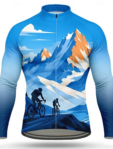  Hombre Maillot de Ciclismo Paisaje Manga Larga Bicicleta Camiseta Maillot con 3 bolsillos traseros UPF 50 Reflexivo Protección Solar Secado rápido Deportes Rojo Azul Naranja Ropa