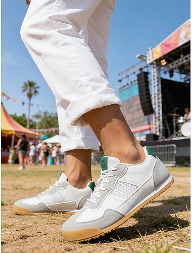  Vita herrsneakers med gummisula för musikfestivaler, snörskor för avslappnade promenader, lätta komfortskor för konserter, resor, vardagsbruk