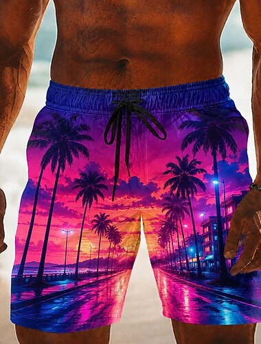  Herre Kokosnøttre Tropiske planter Badeshorts Badedrakter Badeshorts Surfeshorts Medium Midje Hawaiisk Daglig Strandferie Sidelommer Mesh fôr Elastisk snøring i midjen Designer Klær