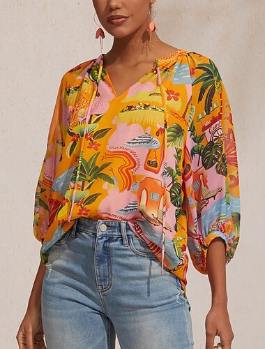  Summer Escape flagrende chiffontopp med blomsterprint