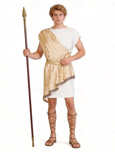  Altes Griechenland Antikes Rom Cosplay Kostüm Robe Tunika Krieger Wikinger Kostüm Herren Halloween Karneval Leistung LARP Renaissance-Messe Erwachsene Oberteil Gürtel