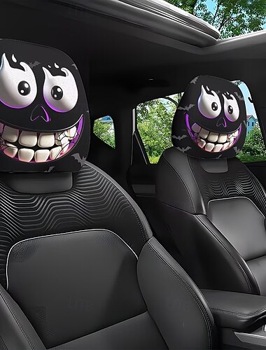  2/4 Stück lustige Autositz-Kopfstützenbezüge mit emotionalem Aufdruck, universell passend, weich dehnbar, einfach zu montieren, komfortable Autoausstattung für Roadtrips und den täglichen Gebrauch