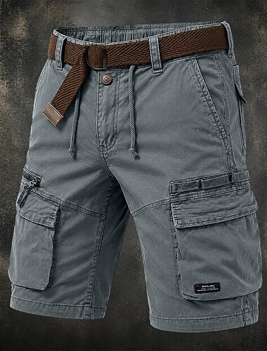  Homens Bermuda Cargo Calção Shorts de verão Com Cordão Cintura elástica Bolso multi Côr Sólida Tecido Conforto Vestível Curto Casual Diário Ao ar livre Moda Casual Cáqui Preto Sem Elasticidade
