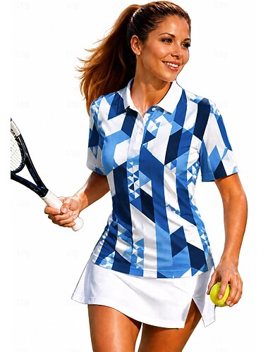  Damen Geometrisch Oberteile Sporthemd Golf-Poloshirt Tennis Shirt Kurzarm Blumen Knöpfe UPF50+ UV-beständig Hohe Elastizität Feuchtigkeitsableitend Atmungsaktiv Volleyball Tennis Golfspiel Kragen