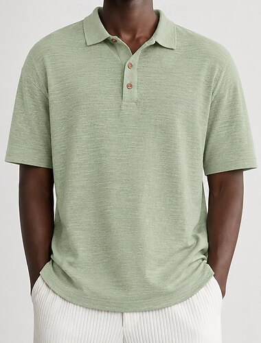  Per uomo Camicia di lino Polo Casuale Vacanza Classico Manica Corta Vacanza Moda Semplice Testurizzato Bottoni Estate Primavera Blu Verde Camicia di lino