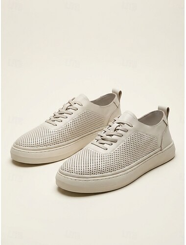  Baskets beiges en maille pour homme, idéales pour les festivals de musique. Chaussures de marche respirantes à lacets, légères et confortables, parfaites pour les concerts, les voyages et le quotidien.