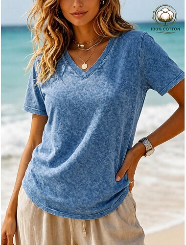  softfade™ dames T-shirt van 100% katoen, vintage gewassen model, T-shirt met korte mouwen en V-hals.