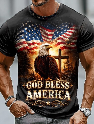  Férfi Amerikai zászló Póló Rövid ujjú póló 3D nyomtatás Terített nyak Ing Hazafias Napi Fesztivál Medence Fekete Nyár Tavasz Ruházat S M L XL XXL XXXL