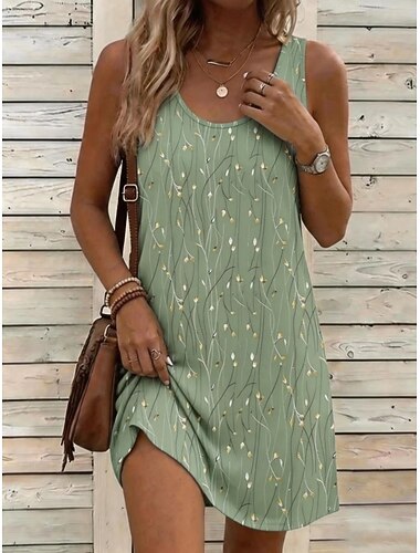  Dames Mini-jurk Zonnejurk A lijn jurk Zomerjurk Vakantie Casual Boho Strand Feest Bruiloft Normale pasvorm Bloemig Grafisch Luipaard Mouwloos U-hals blauw Blozend Roze Licht Paars Groen Zomer Lente