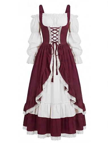  Retro vintage Middeleeuws Renaissance Jurken Heks Fee Veters Kostuum Dames Fantasie Halloween Carnaval Prestatie Renaissance beurs LARP Volwassenen Kleding