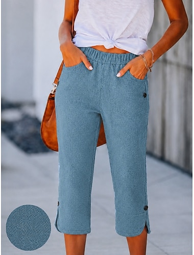  Pantalones capri de mezclilla para mujer, ideales para vacaciones, básicos, de cintura alta, cómodos, no elásticos, formales, para uso diario, color negro, azul marino, azul cielo, para verano y primavera, corte regular.